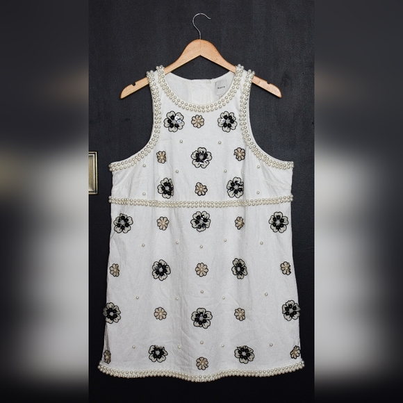 Anthropologie Maeve Pearl Embellished Floral Mini Dress White Size XL Coquette - Picture 3 of 13